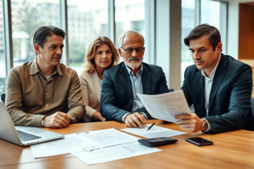Couple dans une agence bancaire discutant avec un conseiller des responsabilités du prêt conjoint Banque Nationale en contexte financier